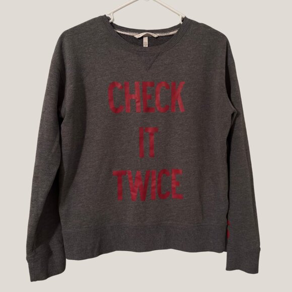 Victoria's Secret Tops - Victoria's Secret Gray “Check It Twice” Holiday Sweatshirt